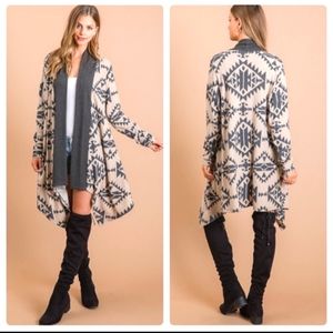 First Love Brushed Aztec Print Open Cardigan Size S